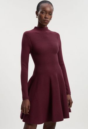 Karen Millen Womens Petite Viscose Blend Full Circle Knit Mini Dress - Burgundy - Size Large