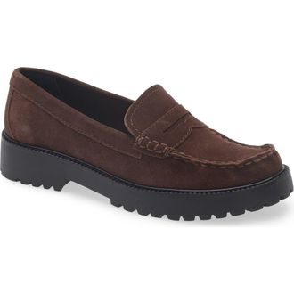 Dolce Vita Merek Platform Penny Loafer in Dark Brown Suede at Nordstrom, Size 7.5