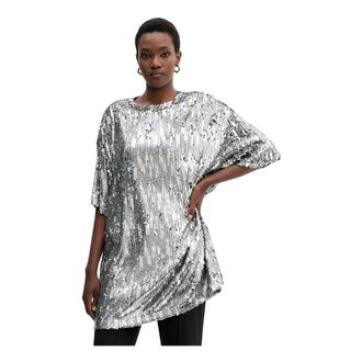 Aniye By Tops, Dames, Grijs, M, Polyester, Sequin T-shirt