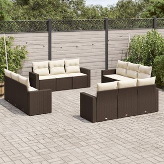 vidaXL Set De Sof&aacute;s De Jard&iacute;n Y Cojines 12 Pzas Rat&aacute;n Sint&eacute;tico Marr&oacute;n Vidaxl