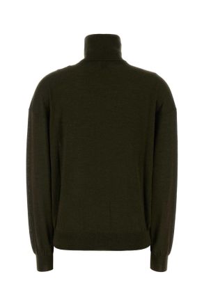 Saint Laurent Womens Olive Green Cashmere Blend Sweater Kaki Exterior: Wool Silk Maglieria