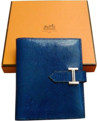 Herm&egrave;s Bleu Electrique/Zaffiro Lizard Leather Bearn Wallet