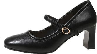 Generic Womens Mary Jane Pumps Square Toe Buckle Strap Casual Block Heel Dress Shoes for Party and Business (Black,5.5)
