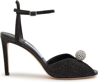 Jimmy Choo London Sacora 85 Glitter Metallic Leather Sandals - Black