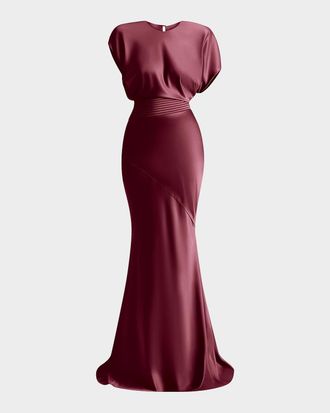 Zhivago Bond Draped Stretch Satin Mermaid Gown