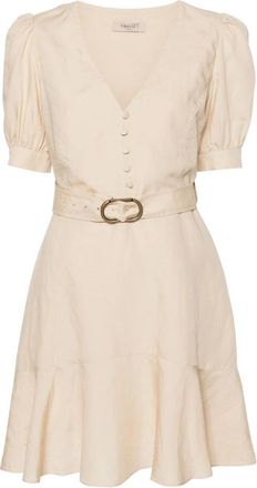 Twinset Elegante Beige Linnen Mini Jurk - Dames - Korte kleedjes - Beige - XS - Linnen - Kleedjes