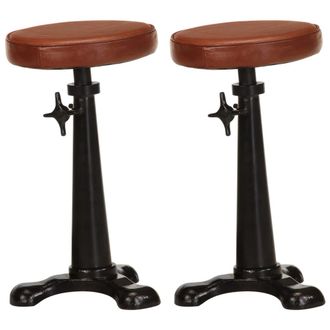 vidaXL Vidaxl - Taburetes De Cocina 2 Uds Cuero Aut&eacute;ntico Marr&oacute;n Hierro Fundido
