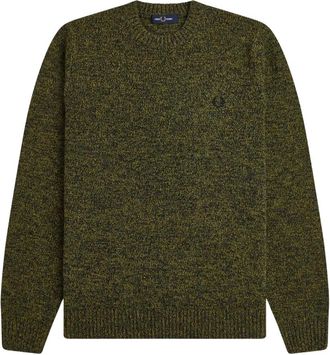 Fred Perry Maglione in filato ritorto m&eacute;lange - Heren - Ronde hals truien - Groen - XL - Wol - Truien & Vesten