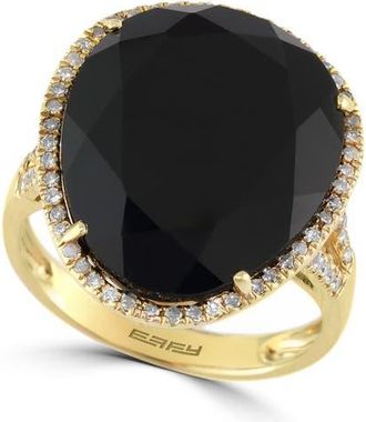 Effy 14K Yellow Gold Diamond-Framed Black Onyx Ring in 14K Gold at Nordstrom, Size 7