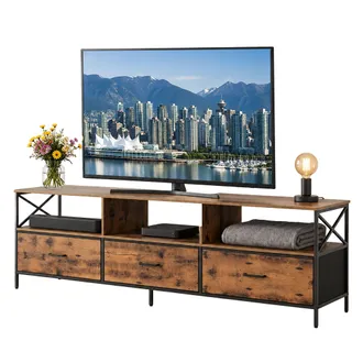 Relaxdays Relaxdays Mueble Tv Bajo Negro Con Cajones De Tela, Mdf Y Metal, Para Multimedia, 50 X 170 X 40 Cm