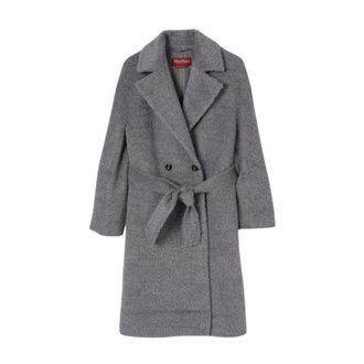 Max Mara Jassen, Dames, Grijs, M, Wol, Wollen Jas met Ceintuur