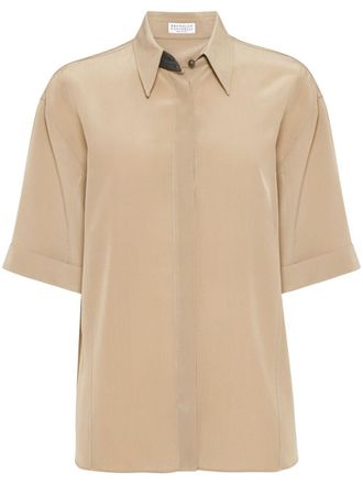 Brunello Cucinelli Camicia in cr&ecirc;pe de chine - Marrone
