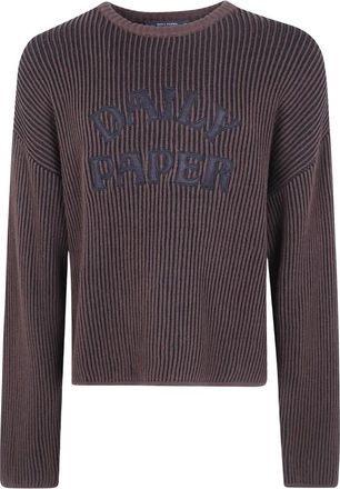 Daily Paper Clothing Dias Stacked Rib Knit Sweater - Heren - Ronde hals truien - Bruin - S - Katoen - Truien & Vesten