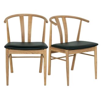 Moloo Silla de comedor en roble macizo y pu negro (x2)