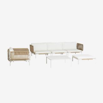 Sklum Set Da Giardino Con Divano Modulare A 3 Pezzi Con 2 Moduli Angolari, Pouf, Poltrona E Tavolino In Acciaio Roubly Sklum
