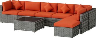 OUTSUNNY 8 Pieces Patio Rattan Sofa Set Garden Furniture Set for Outdoor Orange