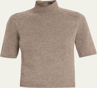 Lisa Yang Lexia Mock-Neck Cashmere Short-Sleeve Sweater