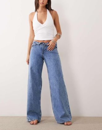 Cotton On Jeans ampi a vita bassa blu con risvolto