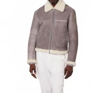 Officine G&eacute;n&eacute;rale Isaac French Shearling Jacket In Light Grey-Ecru