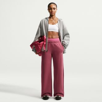 Nike Womens Studio Fleece Medium Weight Mid-Rise Wide-Leg Pants in Red | IM8102-654