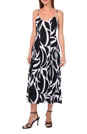 Halogen Abstract Floral Godet Pleat Dress in Rich Black at Nordstrom Rack, Size Xx-Small