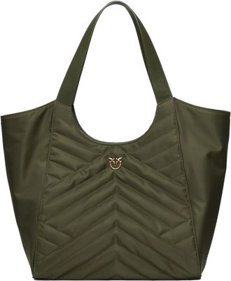 Pinko Groene Shoppingtas met Love Birds - Dames - Shoppers - Groen - ONE Size - Nylon - Tassen