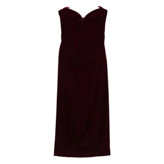 MUGLER Party Dresses, female, Red, Size: M Red Velvet Strapless Midi Dress