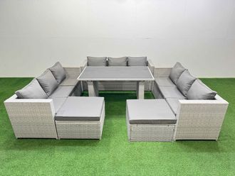 Fimous Patio Outdoor Garden Furniture Sets with 2 Big Stool Light Grey