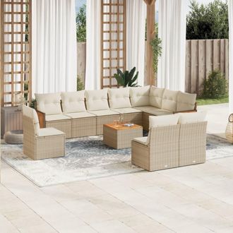 vidaXL Set De Sof&aacute;s De Jard&iacute;n 11pzas Con Cojines Rat&aacute;n Sint&eacute;tico Beige Vidaxl