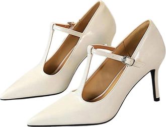 Generic Women Pointed Toe High Heel Pumps Spring Fashion Buckle Detail Banquet Dress Shoes White