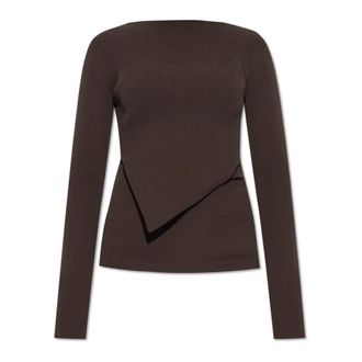 Rick Owens Long Sleeve Tops, female, Brown, Size: M Ribbed Knit Babel Sweater