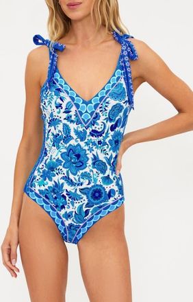 Beach Riot Akira Placement Print One-Piece Swimsuit in Royal Riviera at Nordstrom, Size X-Small