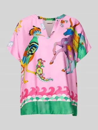 Milano Milano Italy Blusenshirt aus Viskose im Allover-Look in Pink, Gr&ouml;&szlig;e 36