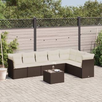 vidaXL Set Sof&aacute;s De Jard&iacute;n 8 Piezas Y Cojines Rat&aacute;n Sint&eacute;tico Marr&oacute;n Vidaxl