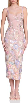 Avec Les Filles Embroidered Floral Appliqu&eacute; Stretch Cotton Midi Sheath Dress in Pastel Multi at Nordstrom, Size 14