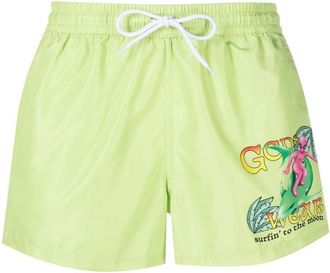 GCDS graphic-print swim shorts - men - Polyester/Polyester - M - Green