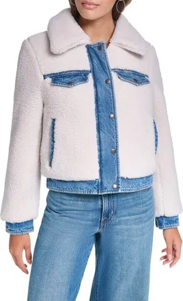 Levi's Faux Shearling Trucker Jacket in Ivory/med Wash Denim at Nordstrom, Size X-Large