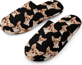 Generic Cute Chihuahua Dog Mens Cotton Slippers Memory Foam Comfort House Shoes Winter Indoor Slipper for Hotel Casa Spa