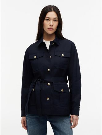 Tommy Hilfiger Womens Water-Resistant Belted Utility Jacket - Navy - XXL