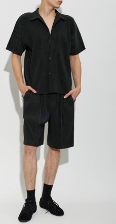 Homme Pliss&eacute; Issey Miyake Pleated Short-sleeve Shirt, Mens, Green
