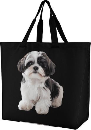 Generic Shih Tzu Dog Large Reusable Shopping Bag Lightweight Foldable Tote Bags Washable Shoulder Handbag