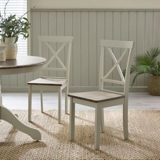 Furniturebox Millford x2 Solid Wood Crossback Dining Chairs in Light Grey