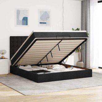 vidaXL Estructura De Cama Otomana Con Colchones Tela Negra 200x200cm