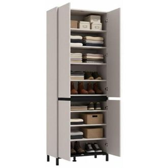 Dmora Scarpiera Peligni, Mobile Portascarpe 9 Ripiani, 4 Ante, Piedini Inclusi, 80x40x205.5h cm Beige