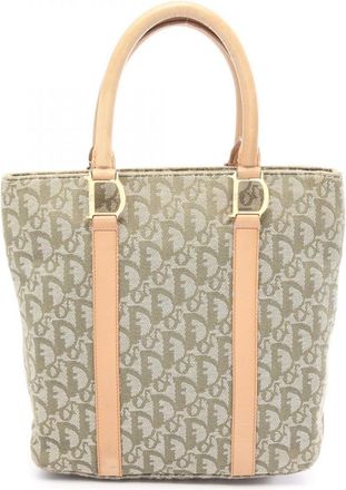Dior Beige Khaki Canvas Leather Handbag Tote Bag (Pre-Owned)