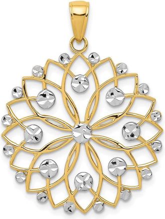 Diamond2Deal 14k Yellow Gold White Rhodium Diamond-cut Flower Pendant