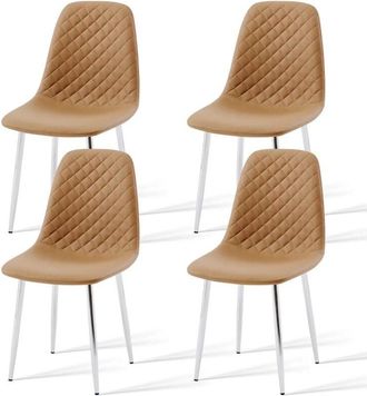 Ainpecca New 4pcs Kitchen dining chairs Faux Leather Fabric Padded Home Office chairs set,Coffee color