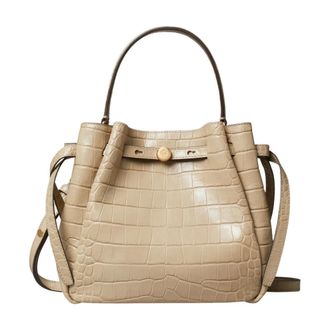 Tory Burch Romy Croc-Embossed Bucket Bag - female - Tory Burch - Bucket Bags - Beige - ONE SIZE - Bags
