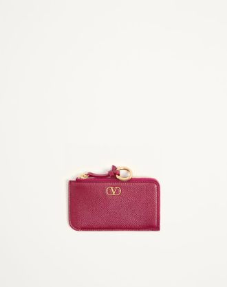 Valentino Garavani Valentino Garavani VLogo Signature Zip-Around Charm Cardholder in Grainy Calfskin Wo