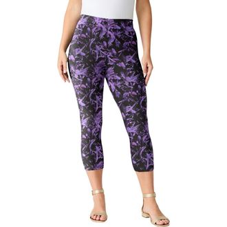 Roaman's Plus Size Essential Stretch Capri Legging in Vintage Lavender Paint Stroke at Nordstrom, Size 24